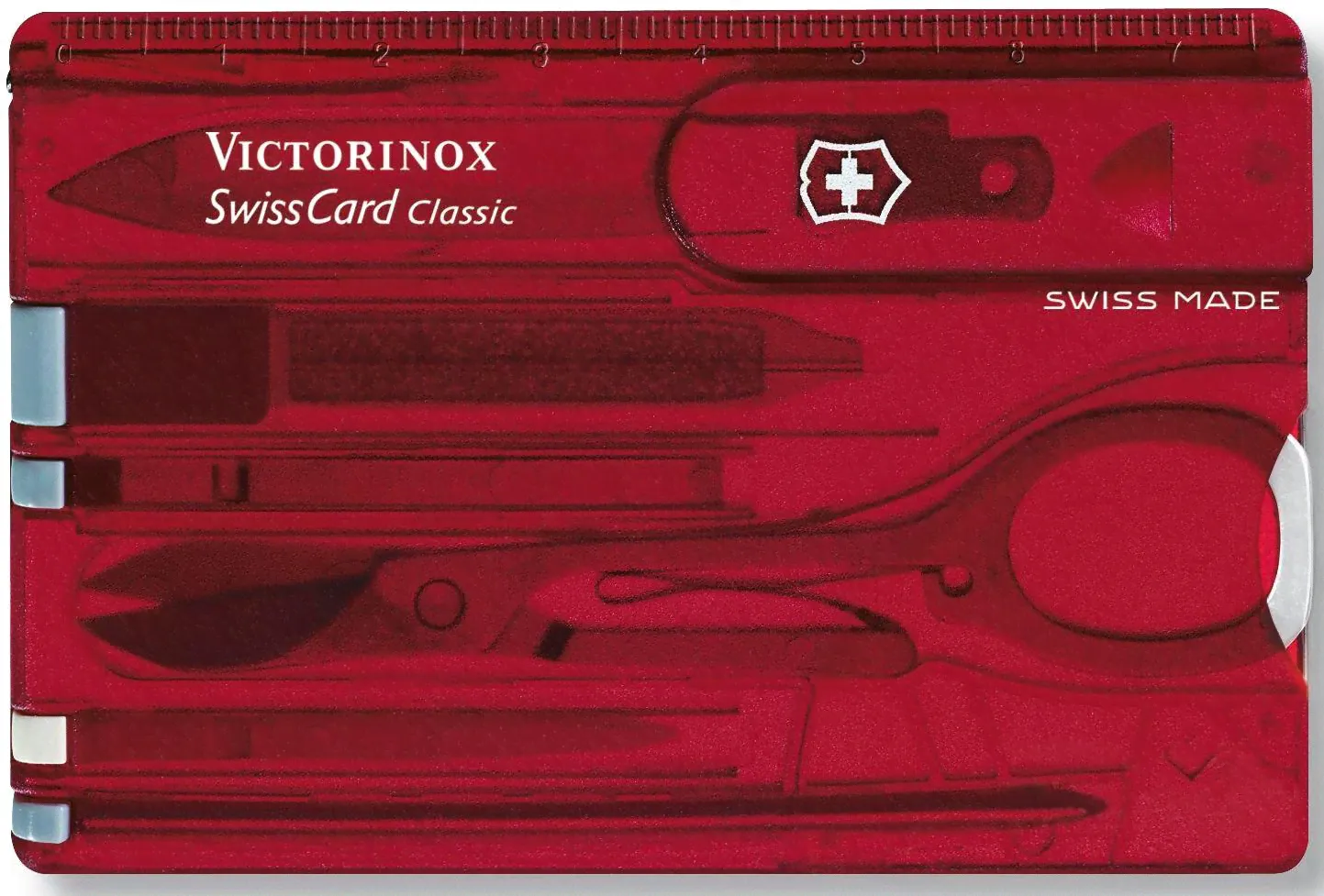 Мультиинструмент Victorinox Swiss Card Classic, 10 функций Полупрозрачный Красный