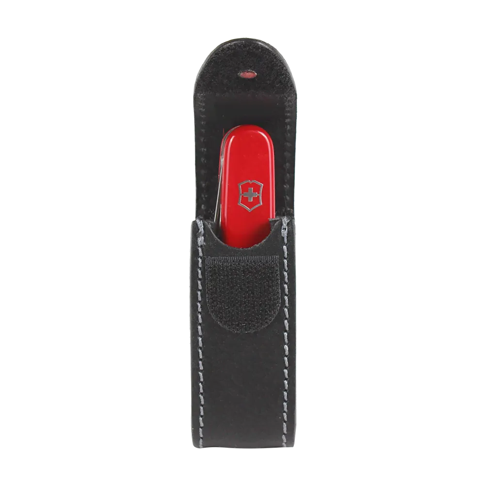 Чехол Victorinox кожаный черный с застежкой 91 mm-1