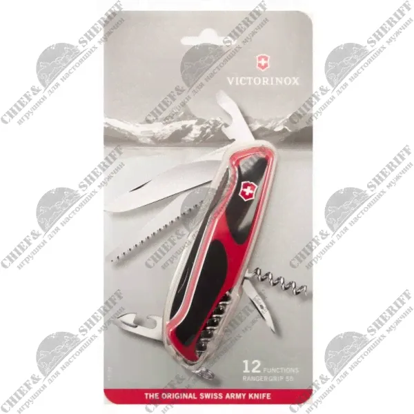 Нож перочинный Victorinox RangerGrip 55 130 мм 12 функций красно-чёрный 0.9563.CB1, купить в интернет-магазине с доставкой по Москве и России-0