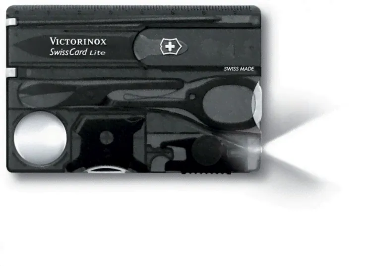 Швейцарская карточка VICTORINOX SwissCard Lite, 13 функций, полупрозрачная чёрная-0