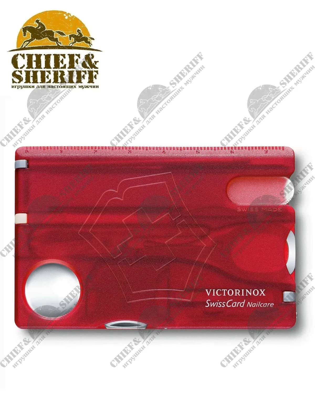 Швейцарская карта Victorinox SwissCard Nailcare 12 функций полупрозрачный красный, 0.7240.T, купить в интернет-магазине с доставкой по Москве и России-0