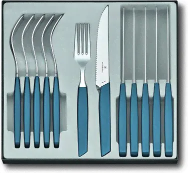 Набор столовых приборов для стейка Victorinox Swiss Modern, 12 предметов (6 ножей + 6 вилок), нержавеющая сталь, синий