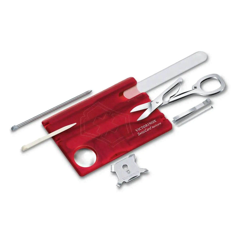 Швейцарская карточка VICTORINOX SwissCard Nailcare, 13 функций, полупрозрачная красная - 0.7240.T